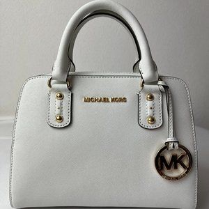 MICHAEL KORS Small Saffiano Optic White Satchel Purse Shoulder Strap Handbag